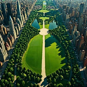 Urban Low Poly: Aerial view of central park