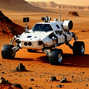 A White And Black Vehicle Is Driving On A Dirt Road