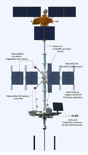 The Image Is A Diagram Of A Satellite, Showing Its Various Components And Functions