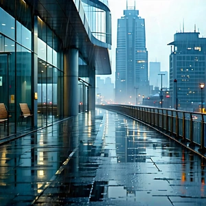 Urban Blender Artwork: Observation Deck With Rain-slicked Streets With City Street