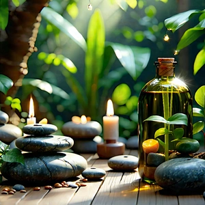 Lifestyle Digital Art: Wellness Scene With Aromatherapy With Wooden Table