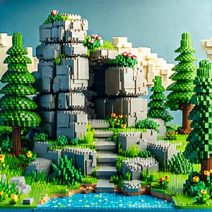 Nature Voxel Art: Rock formation in summer