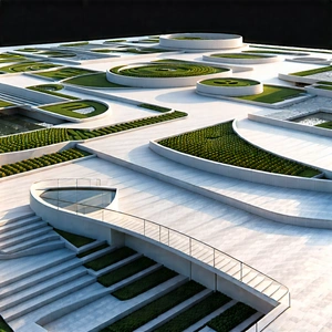 Urban Aerial Photography: Rooftop Garden With Sightseeing With Large, Modern