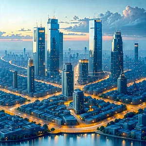 Urban Diagram Style: Cityscape Of Modern Metropolis During Midday With Beautifully Drawn