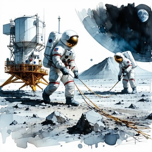 In The Image, There Are Two Astronauts On The Moon, Working Together To Fix A Wire