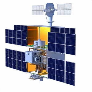 A Space Station Is Shown In A White And Blue Color Scheme