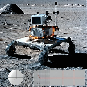 A White Robot Is Sitting On A Rocky Surface, Possibly On The Moon