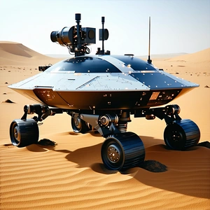 A Futuristic Vehicle Is Sitting In The Middle Of A Desert