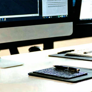 Business Long Exposure Photography: Workplace with productivity tools on desk