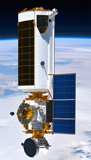 A Large Spacecraft With A White And Gold Color Scheme