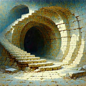 Abstract Acrylic Painting: Stone Structure With Rhythm With Large, Open,