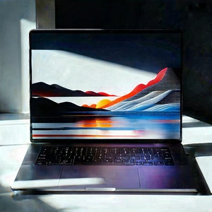 Laptop With Digital Artwork With Laptop Computer