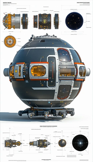 A Large, Round, And Black Spacecraft Is Shown In A 3d Model
