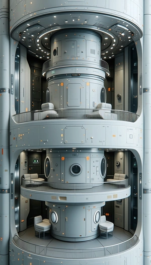 The Image Is A Futuristic, Three-dimensional Model Of A Space Station