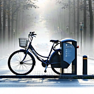 Urban Blender Artwork: City Bicycle Sharing In Quiet Side Street With Bicycle Parked