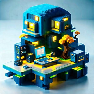 Futuristic (digital:1.13) Workspace With Blue Lego