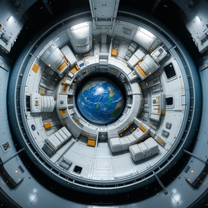The Image Is A Close-up Of A Space Station, Showcasing The Interior Of The Spacecraft