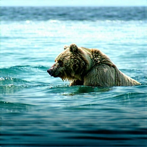 Nature Long Exposure Photography: Bear In (ocean:1.46) Waters With Large Brown