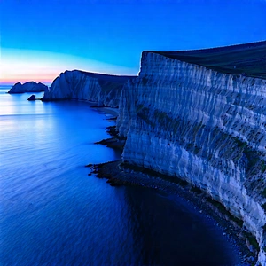 Nature Drone Photography: Coastal Cliff During Blue Hour With Large Cliff