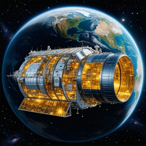 A Large Spacecraft Is Shown In A Close-up View, With Its Hatch Open