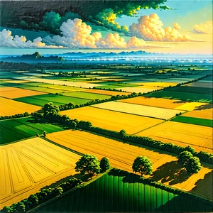 Nature Acrylic Painting: Aerial View Of Agricultural Fields With Painting Lush