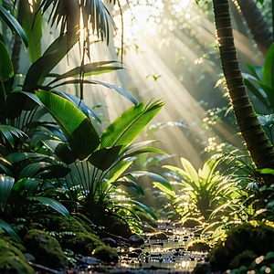 Nature Stock Photography: Tropical plants in sunlit clearing