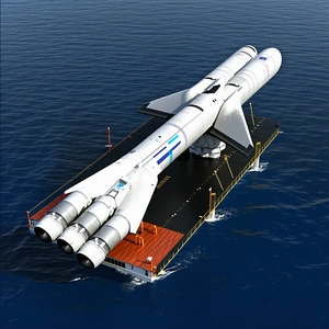 A Large White Space Shuttle On A Barge In The Ocean