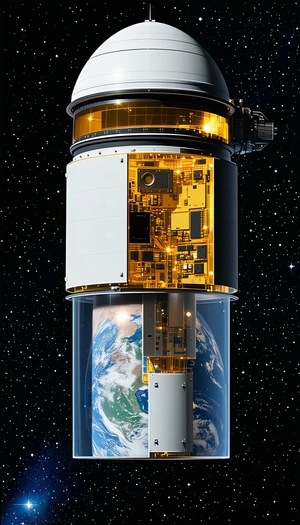 A Large Satellite Dish Is Shown In The Image, With A View Of The Earth From Space