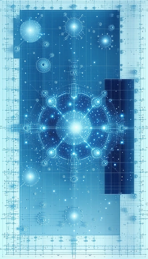 The Image Is A Blue And White Drawing Of A Spacecraft, Possibly A Spaceship Or A Space Station