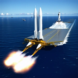 A Large Spacecraft Is Traveling Through The Ocean, With A Rocket Ship Following Closely Behind
