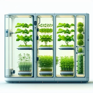 A Large, Modern Refrigerator Filled With Various Types Of Plants