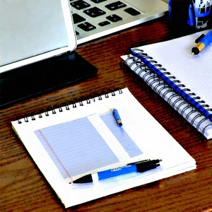 Business Matte Painting: Workplace with notebooks and pens on desk