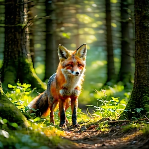 Nature Hdr Photography: Fox In Forest Environment With Small Standing