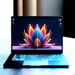Laptop With Digital Artwork With Laptop Computer