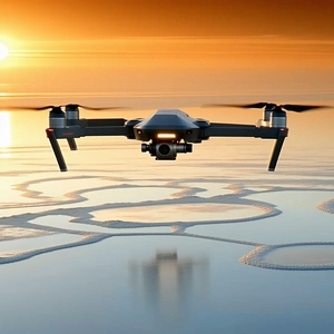 A Drone Flying Over A Frozen Lake