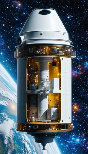 A Large White Space Station Is Shown In The Image