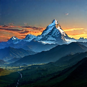 Nature Low Poly: (mountain:1.16) Range During Sunset With Majestic Mountain