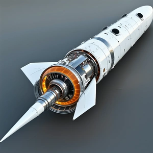 A White Rocket Ship Is Shown In A Close-up View