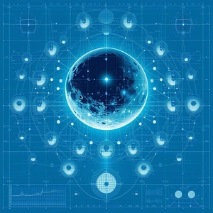 A Blue And White Image Of A Globe Is Displayed On A Blue Background