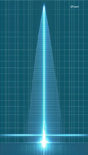 A Tall, Blue Tower With A Green Line Running Up Its Side