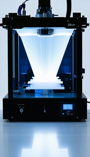 A Large Machine With A Blue Light Shining Through It