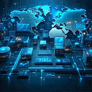 Tech Aerial Photography: Financial technology in (design:1.17) studio