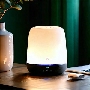 Smart Home Device With Glowing Screen With White Speaker