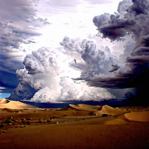 Nature Architectural Photography: Storm (clouds:1.32) Over Desert With Sandy Desert