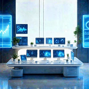 Futuristic Tech Startup Office With Large Desk