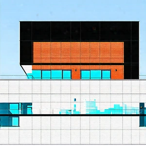 Urban Diagram Style: Modern Apartment Complex With Reflective Glass With Blue White