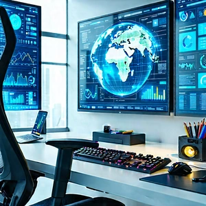 Educational Technology In Tech Office With Large Desk