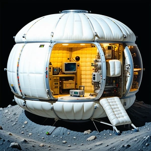 A Small, White, Round Spacecraft With A Hatch Door Open