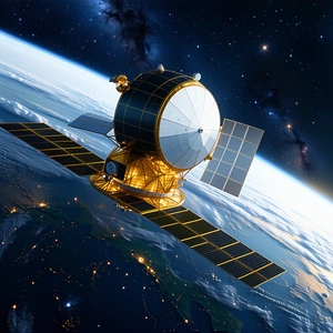 A Spacecraft With A Large Dome On Top, Flying Through The Night Sky