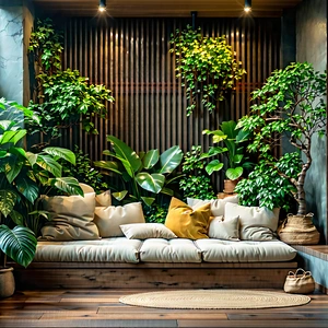 Lifestyle Landscape Photography: Reading Nook With Plants And Natural Elements With Image, There